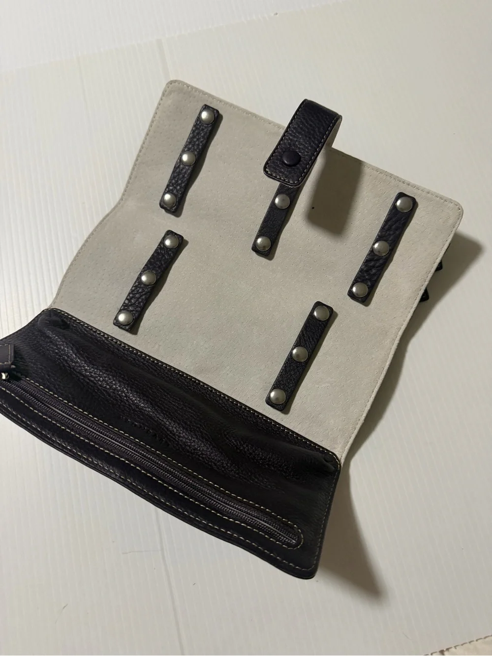 Levenger Purple Pebbled Leather Travel Jewelry Roll Organizer Case Snap Closure - Picture 5 of 9